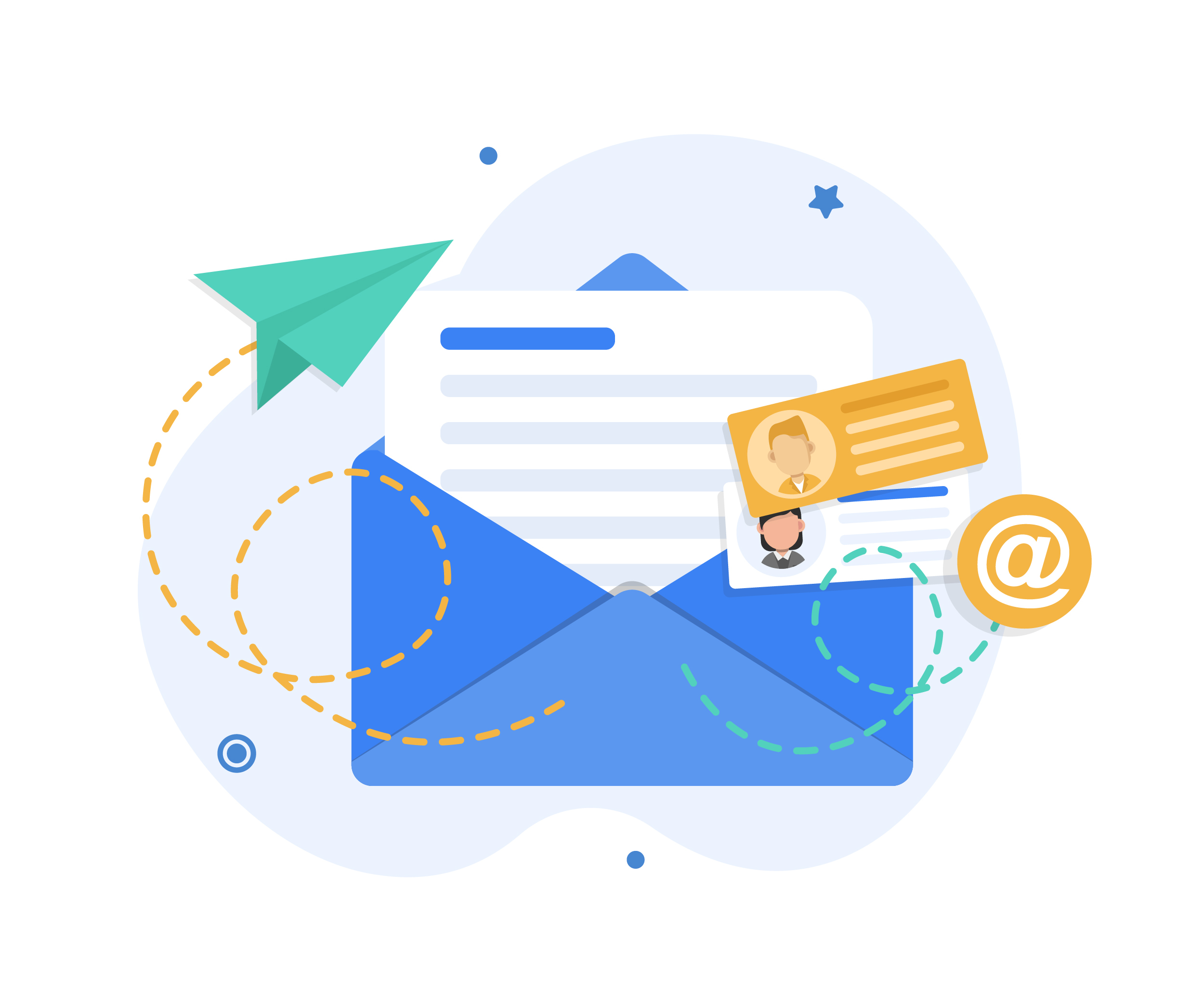 Blue graphic of an open envelope representing email communication